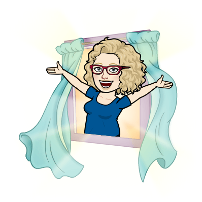 Bitmoji of Sue Littleford, copyeditor, greeting the day