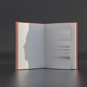 Editorial career: open book with page folded to create a shadow profile of a face