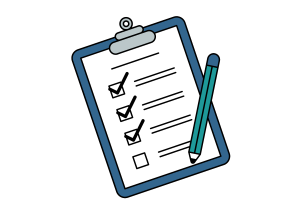 Checklists - Drawing of a checklist, using the Apt Words colour palette