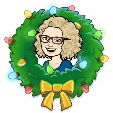 Sue Littleford, copyeditor, in Christmas wreath