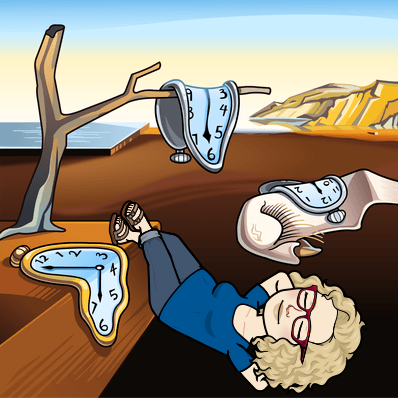 Line-editing is fluid - Sue Littleford, editor, with melting Dali clocks